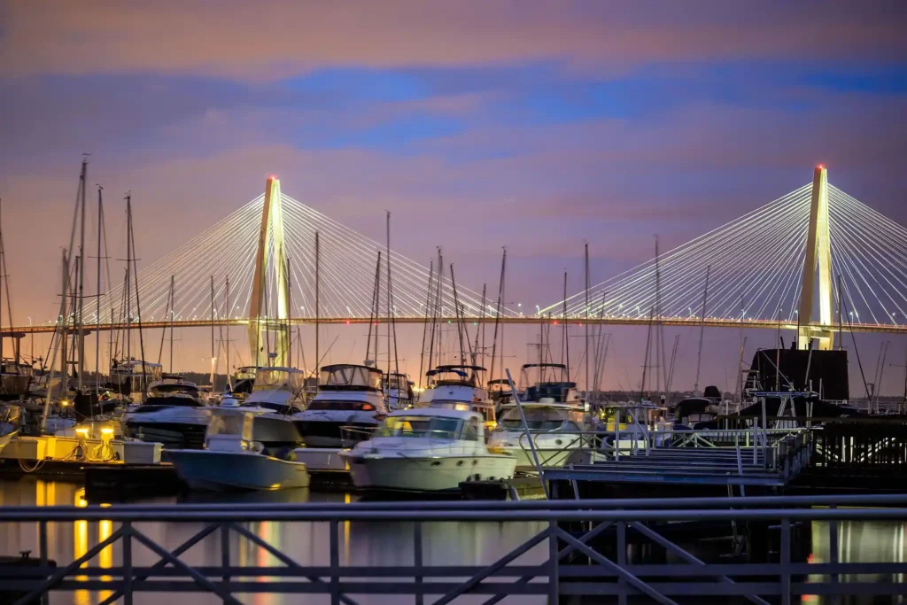 charleston harbor sunset skyline