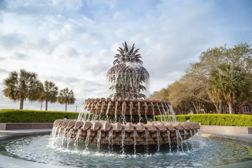 waterfront park charleston sunset fountain