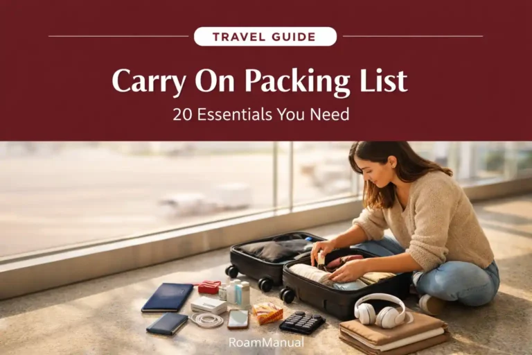 Carry On Packing List: 20 Essentials for Every Flight arry on packing list essentials woman organizing travel items in suitcase at airport