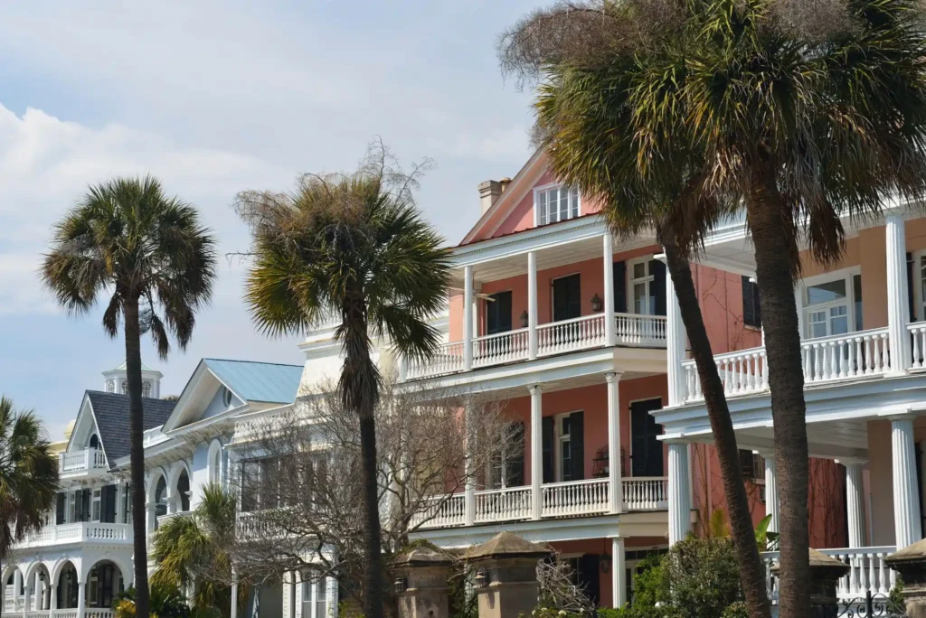charleston historic district pastel houses street
