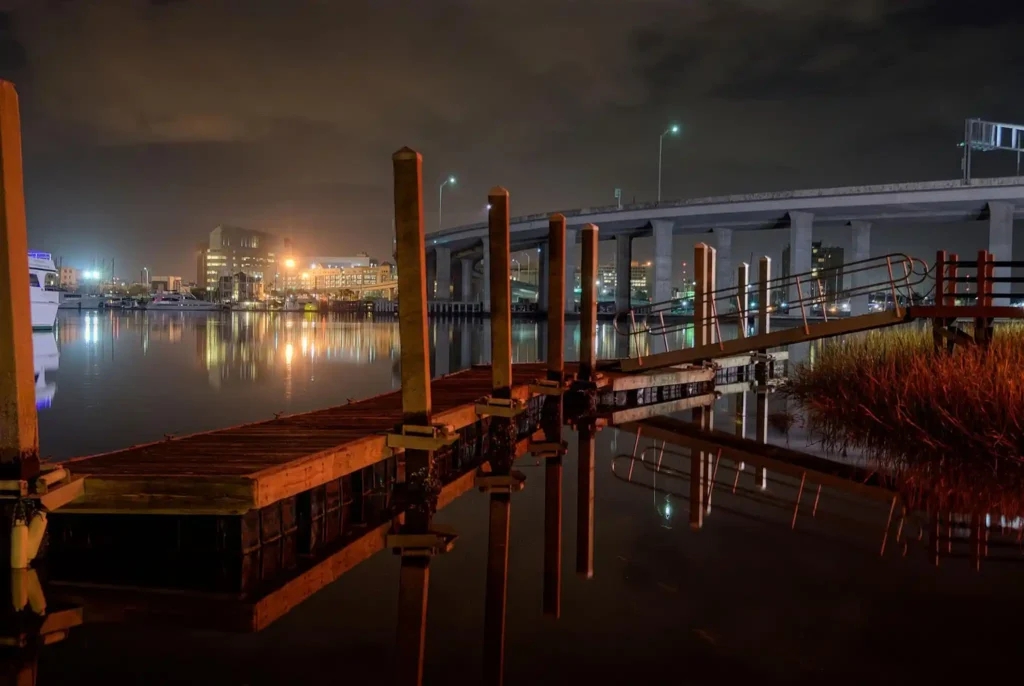 charleston harbor night reflections