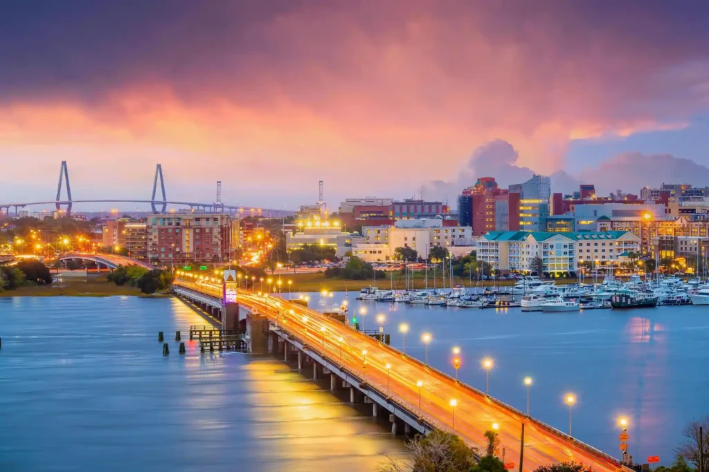 charleston harbor sunset skyline