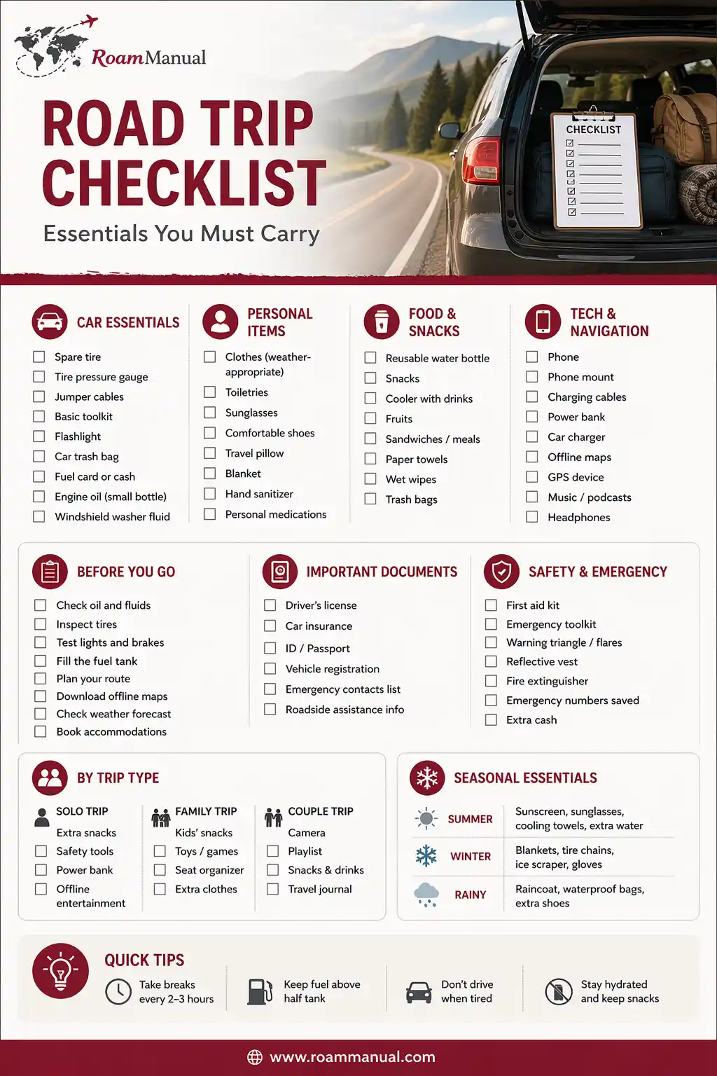Download road trip checklist printable PDF preview