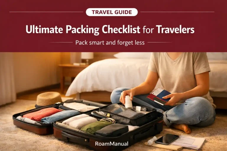 Travel Packing Checklist That Actually Works travel packing checklist with organized suitcase and essentials