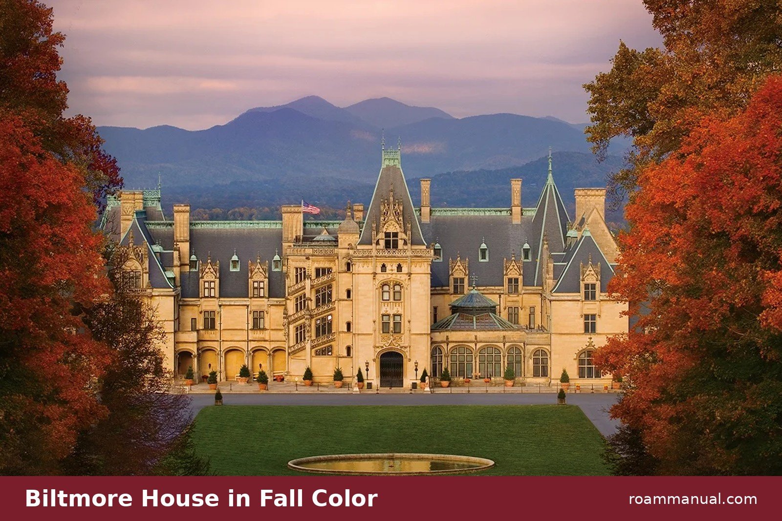 Biltmore House framed by fall color at Biltmore Estate in Asheville