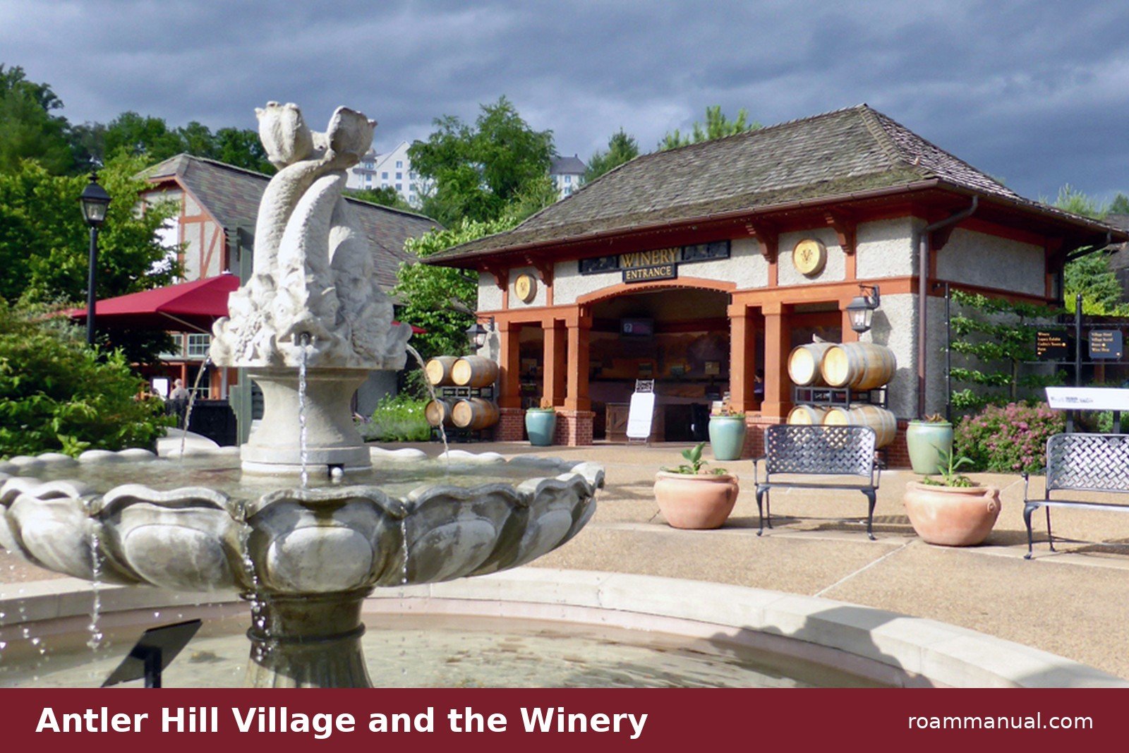 The winery entrance at Antler Hill Village on Biltmore Estate