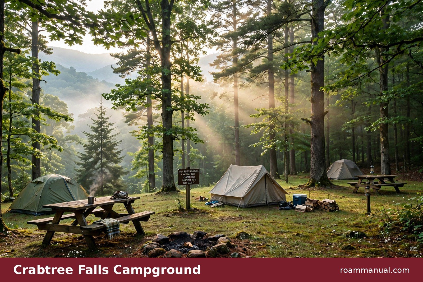 Wooded campsites at the Crabtree Falls Campground near Milepost 339.5 on the Blue Ridge Parkway