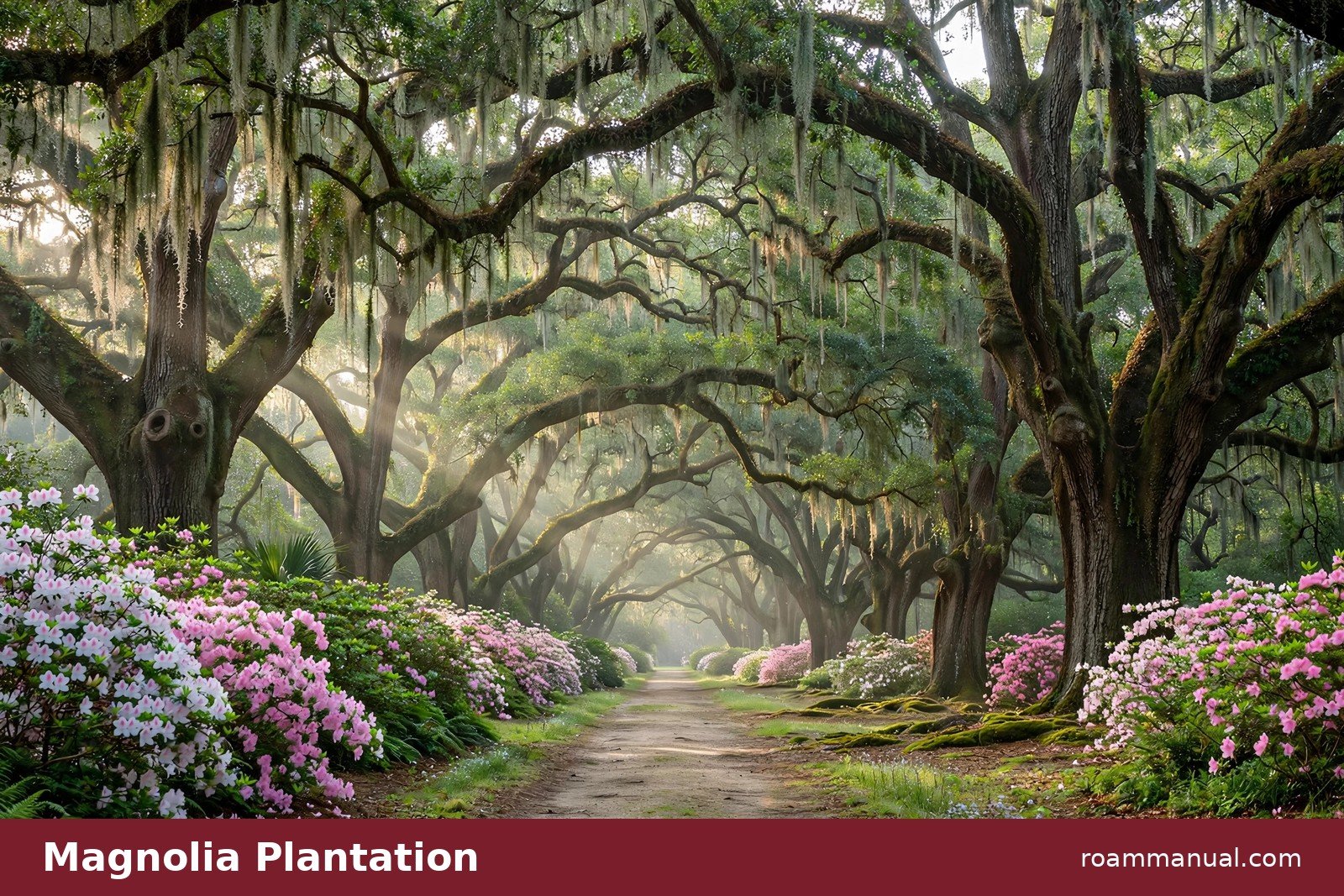 Oak avenue with Spanish moss at Magnolia Plantation and Gardens near Charleston