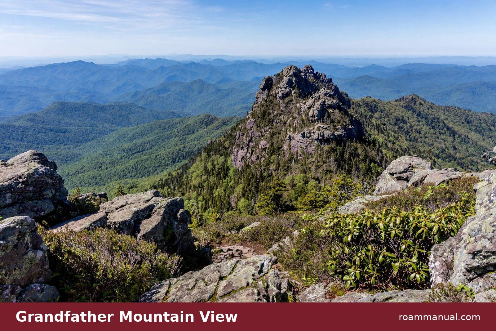 Grandfather Mountain peak seen from the summit rocks of Rough Ridge Trail